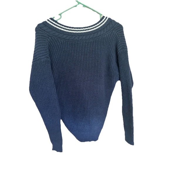 American Eagle Small S Blue Cotton Blend Knit V-Neck Drop Shoulder Sweater - Picture 6 of 7